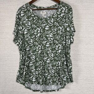 Style & Co Plus Size 1X Tropical Palm Short Sleeve Casual Stretch Tee Green